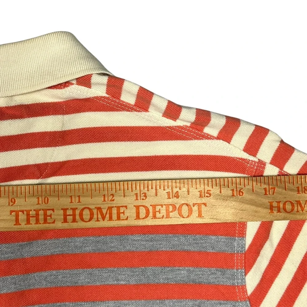 Marithe‎ Francois Girbaud Polo Shirt Mens L Red Cream Striped Cotton Y2K *Flaw